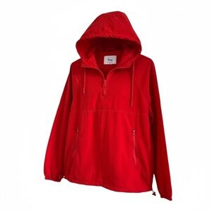 Aritzia TNA XS Red Windbreaker Jacket Hooded Packable Quarter Zip
